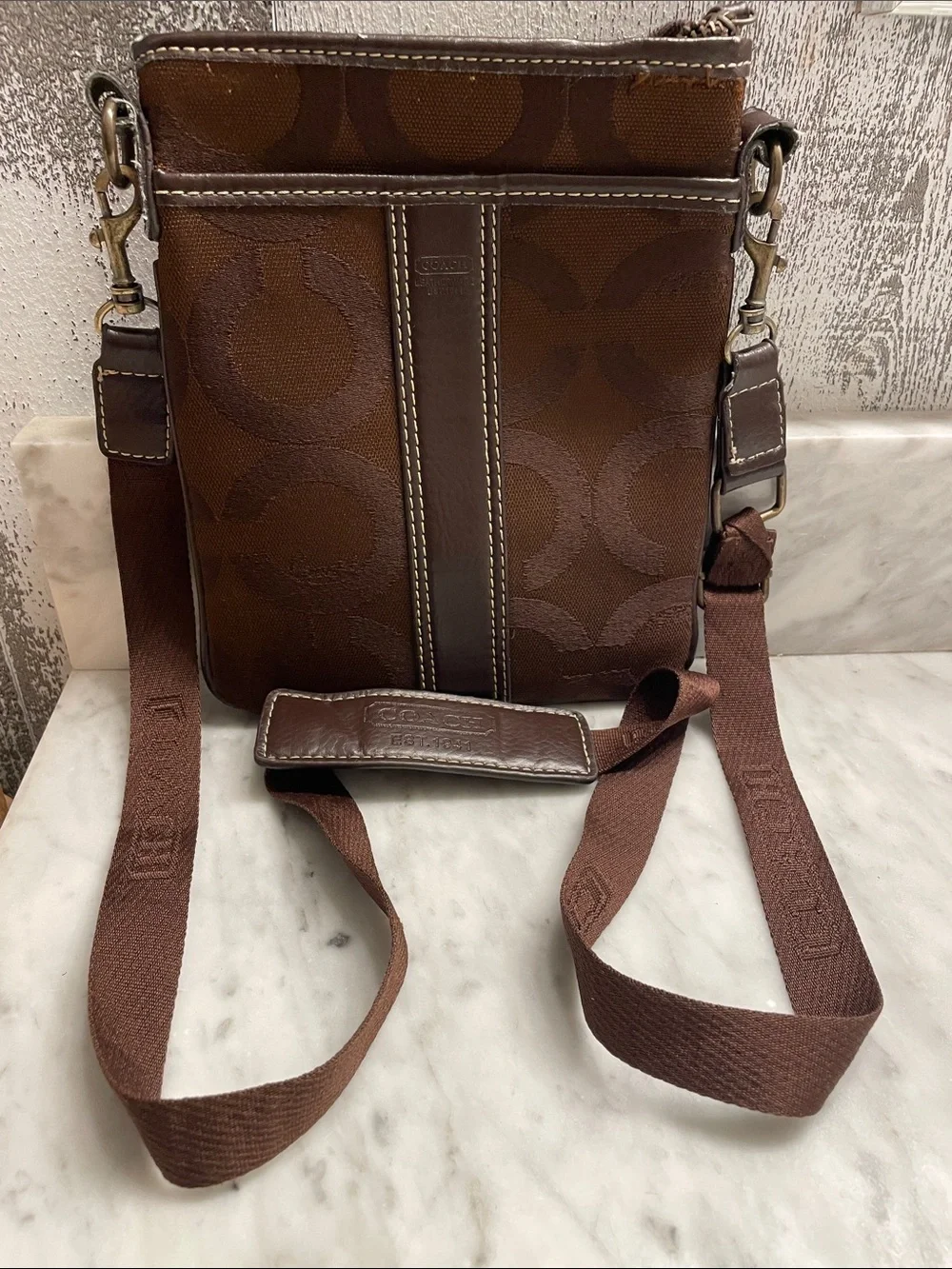 Vintage Coach Brown Signature Canvas Crossbody Messenger